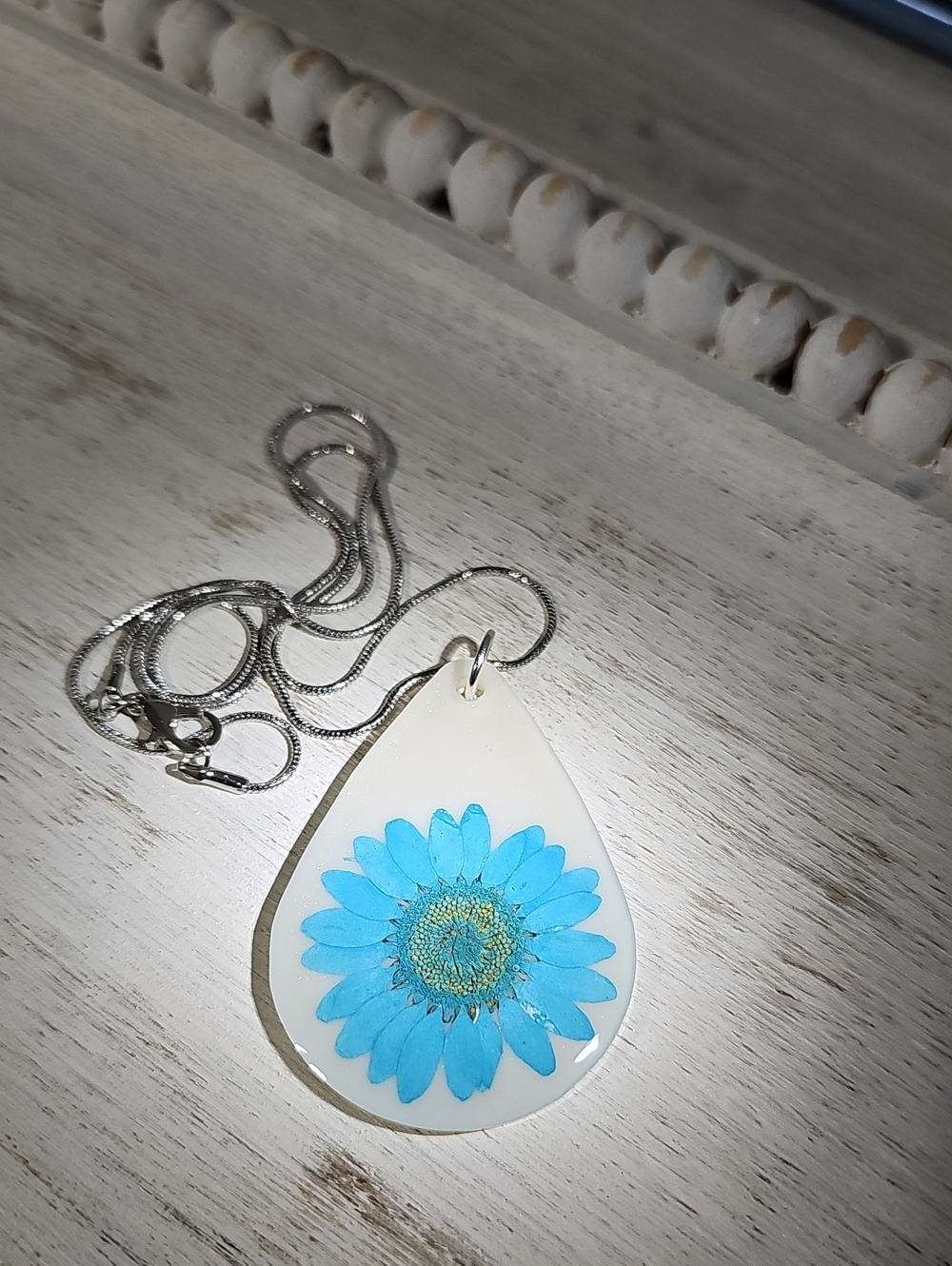 Handcrafted Blue Daisy Resin Pendant Necklace